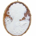 Del Gatto Shell Cameo Pendant Pin with 14k Yellow Gold Setting