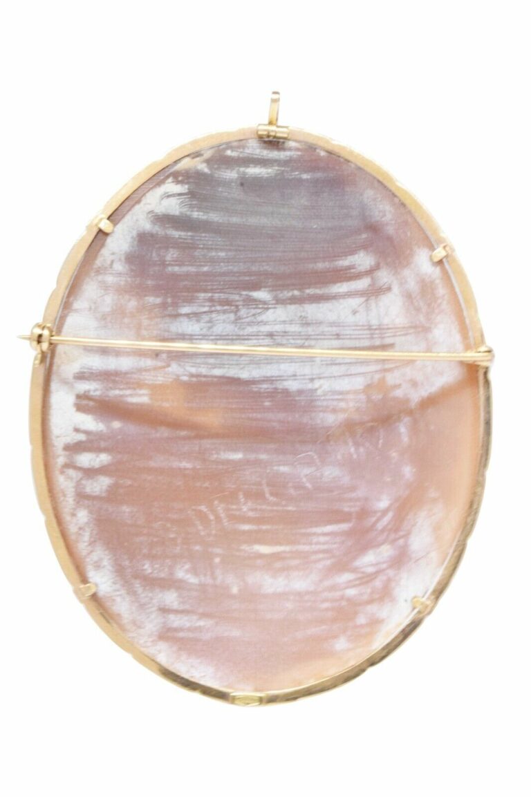 Del Gatto Shell Cameo Pendant Pin with 14k Yellow Gold Setting