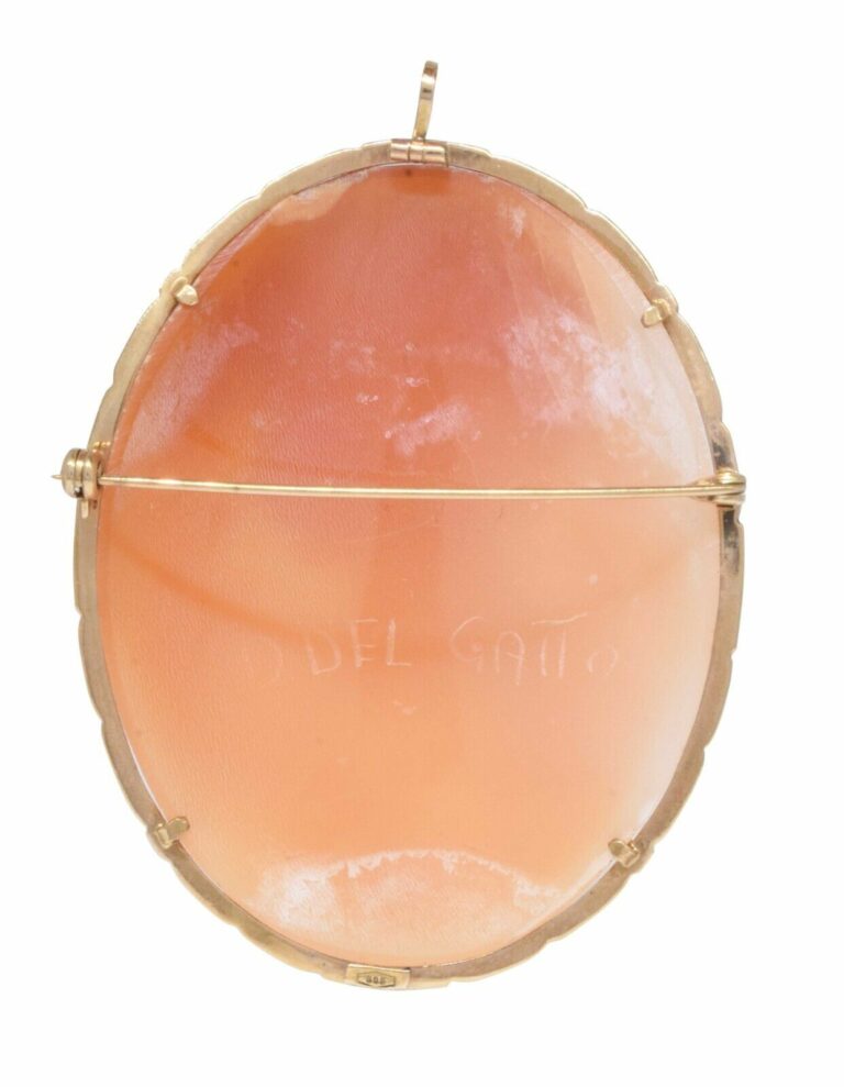 Del Gatto Shell Cameo Pendant/Pin with 14k Yellow Gold Border