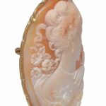 Del Gatto Shell Cameo Pendant/Pin with 14k Yellow Gold Border