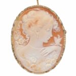 Del Gatto Shell Cameo Pendant/Pin with 14k Yellow Gold Border