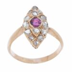 Diamond 
Ruby Marquise Shape Ladies Vintage Ring in 14k Rose Gold