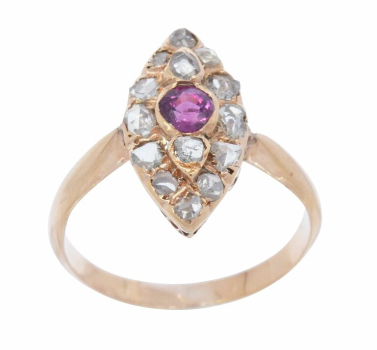 Diamond 
Ruby Marquise Shape Ladies Vintage Ring in 14k Rose Gold