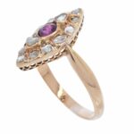 Diamond 
Ruby Marquise Shape Ladies Vintage Ring in 14k Rose Gold