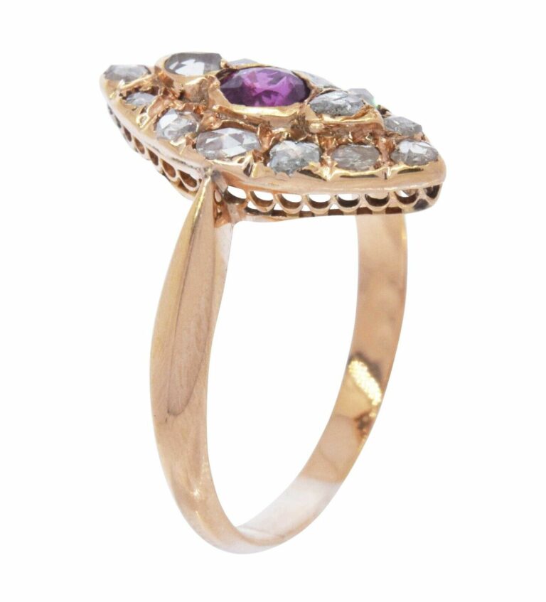 Diamond 
Ruby Marquise Shape Ladies Vintage Ring in 14k Rose Gold