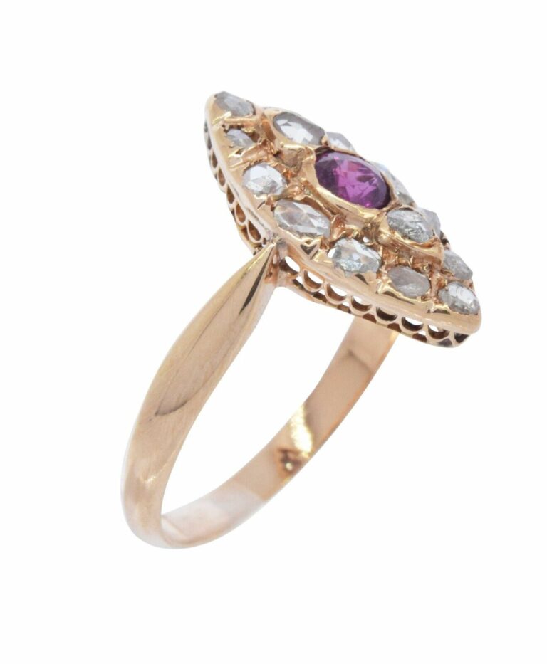 Diamond 
Ruby Marquise Shape Ladies Vintage Ring in 14k Rose Gold