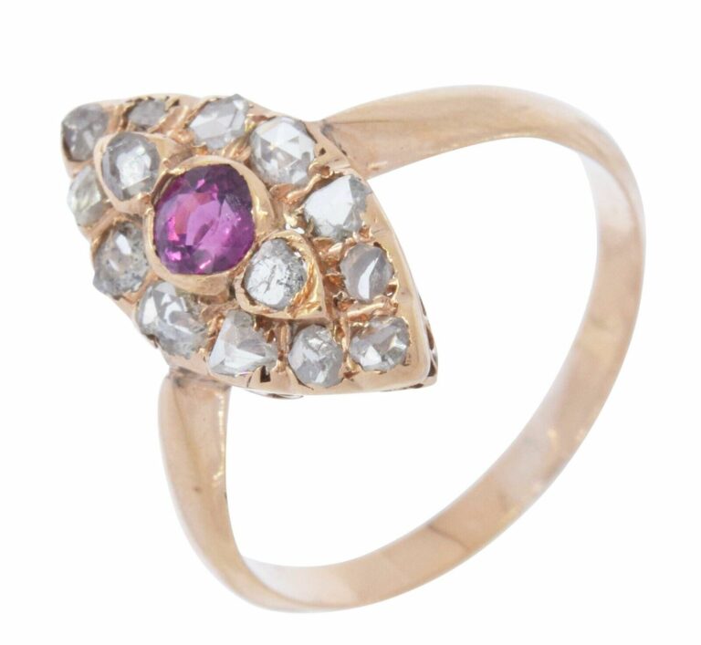 Diamond 
Ruby Marquise Shape Ladies Vintage Ring in 14k Rose Gold