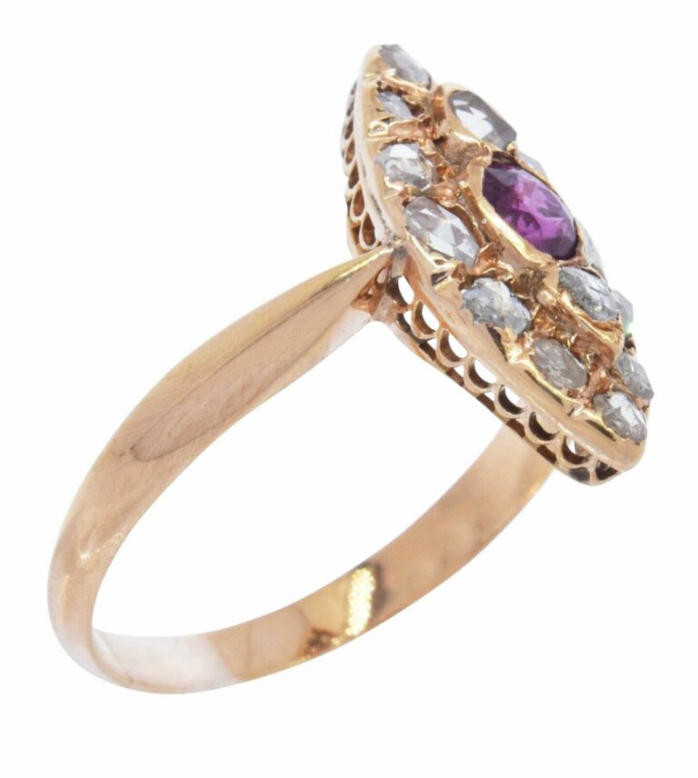 Diamond 
Ruby Marquise Shape Ladies Vintage Ring in 14k Rose Gold