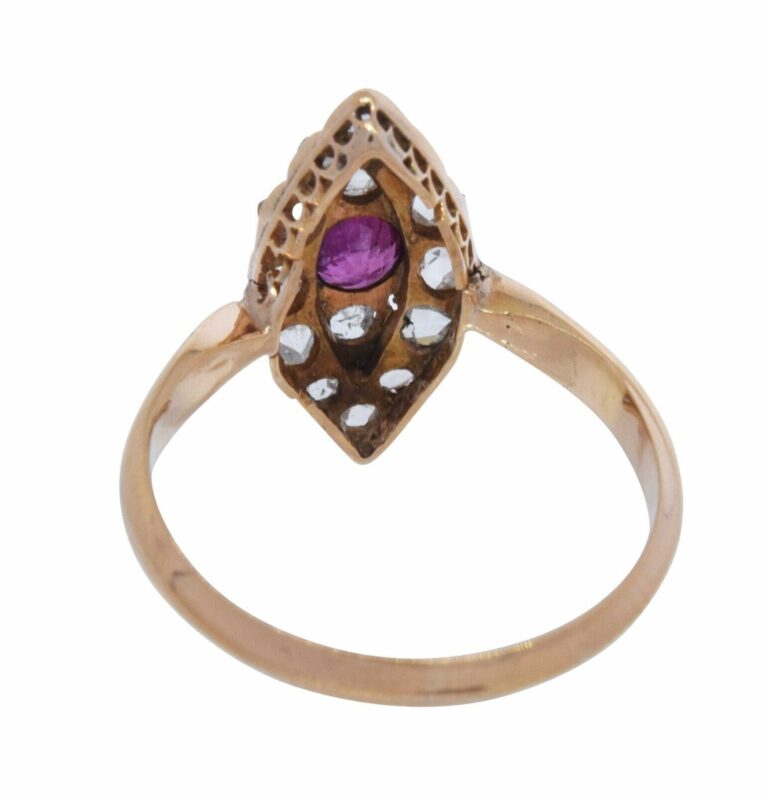 Diamond 
Ruby Marquise Shape Ladies Vintage Ring in 14k Rose Gold