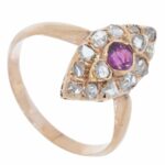 Diamond 
Ruby Marquise Shape Ladies Vintage Ring in 14k Rose Gold