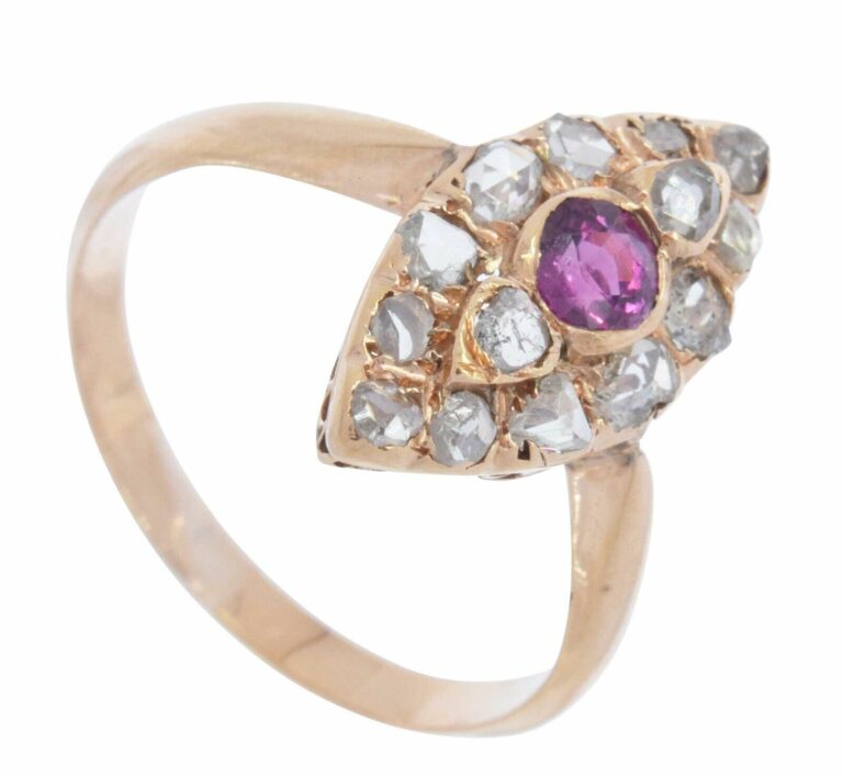 Diamond 
Ruby Marquise Shape Ladies Vintage Ring in 14k Rose Gold