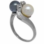 Diamond And Pearl 14K White Gold Ring Size 5.25