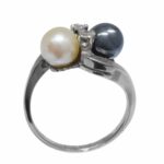 Diamond And Pearl 14K White Gold Ring Size 5.25