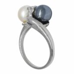 Diamond And Pearl 14K White Gold Ring Size 5.25