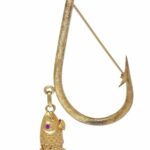 Fish 
Hook Vintage 14k Yellow Gold 
Ruby Brooch Pin