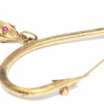 Fish 
Hook Vintage 14k Yellow Gold 
Ruby Brooch Pin