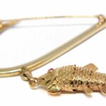 Fish 
Hook Vintage 14k Yellow Gold 
Ruby Brooch Pin