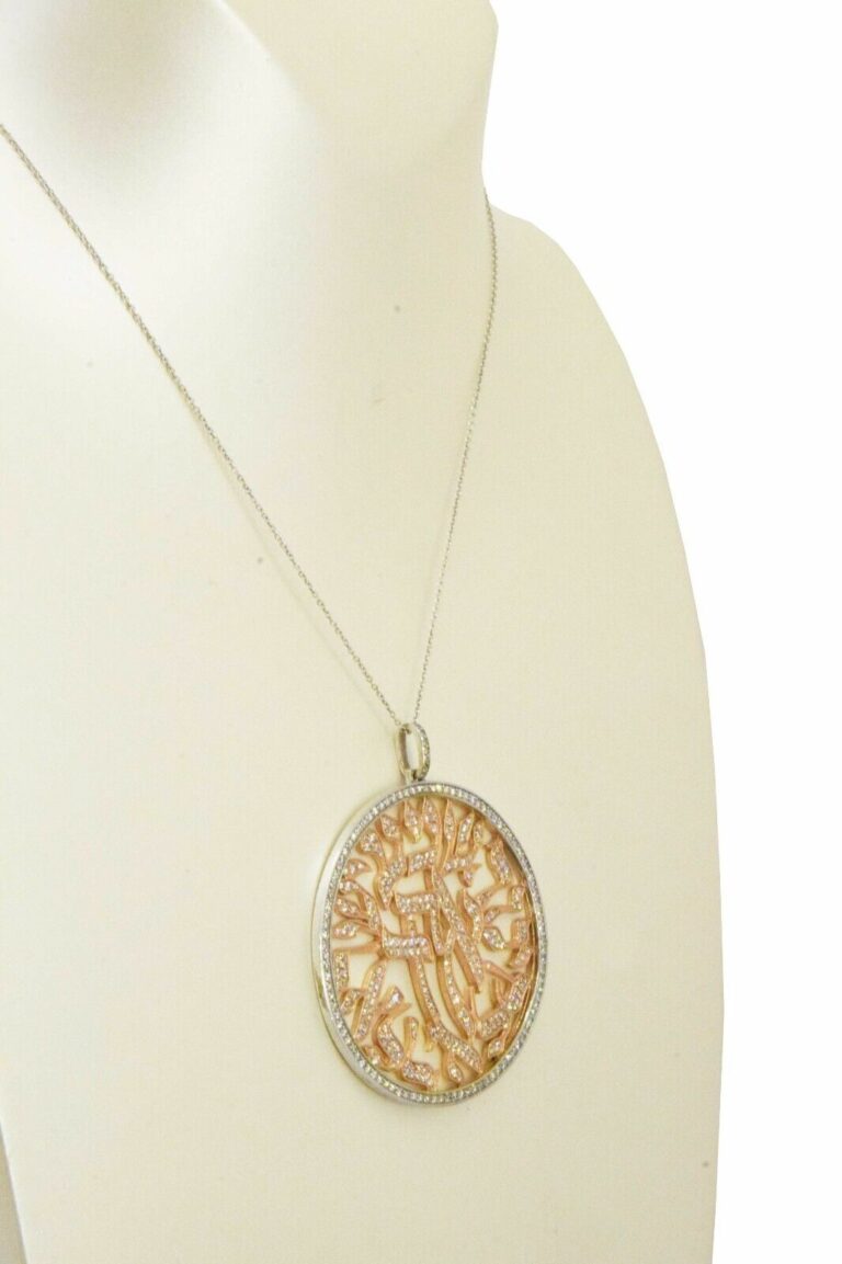 Jewish Pendant on Chain 14k White 
Rose Gold 
2.50 CT Diamonds