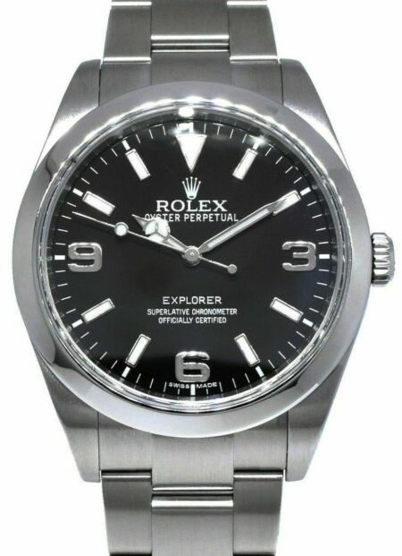 Rolex Explorer Stainless Steel Black Dial Mens 39mm Watch Box/Papers '14 214270