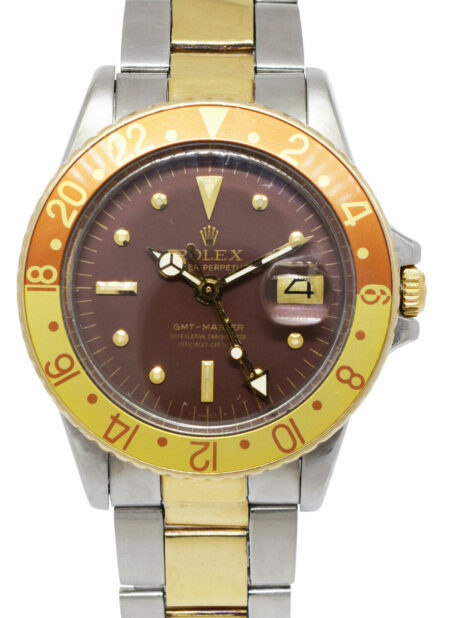 Rolex GMT-Master 14k YG/Steel Brown Dial Root Beer Mens 40mm '69 Watch 1675