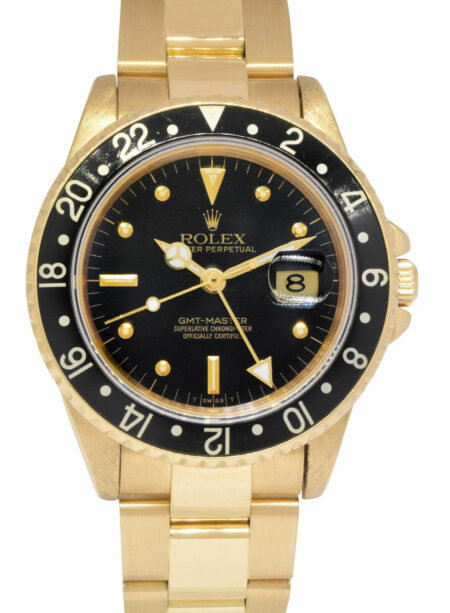 Rolex GMT-Master 18k Yellow Gold Black Nipple Dial 40mm Oyster Watch '84 16758