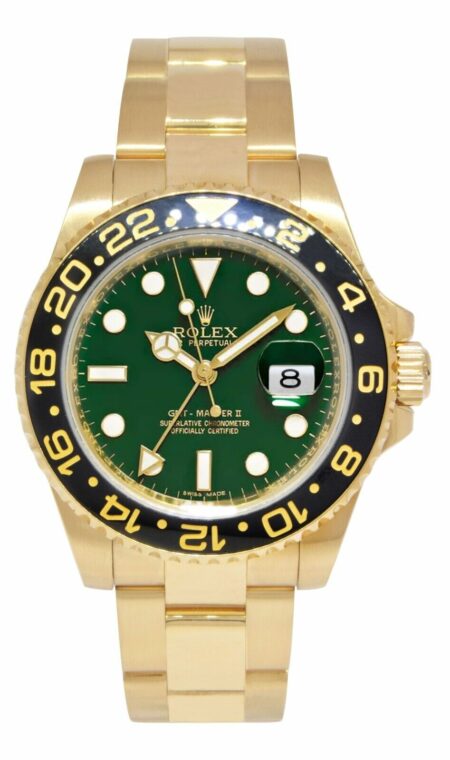 Rolex GMT-MASTER II 18k Yellow Gold 
Ceramic Green Dial 40mm Watch Z 116718