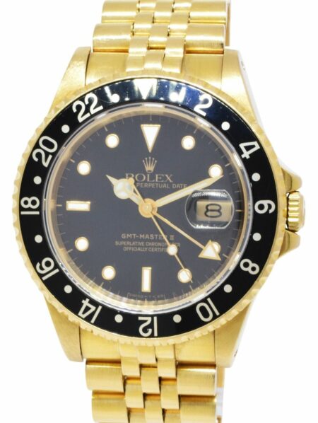 Rolex GMT-Master II 18k Yellow Gold Black D/B Jubilee Mens 40mm Watch B/B 16718