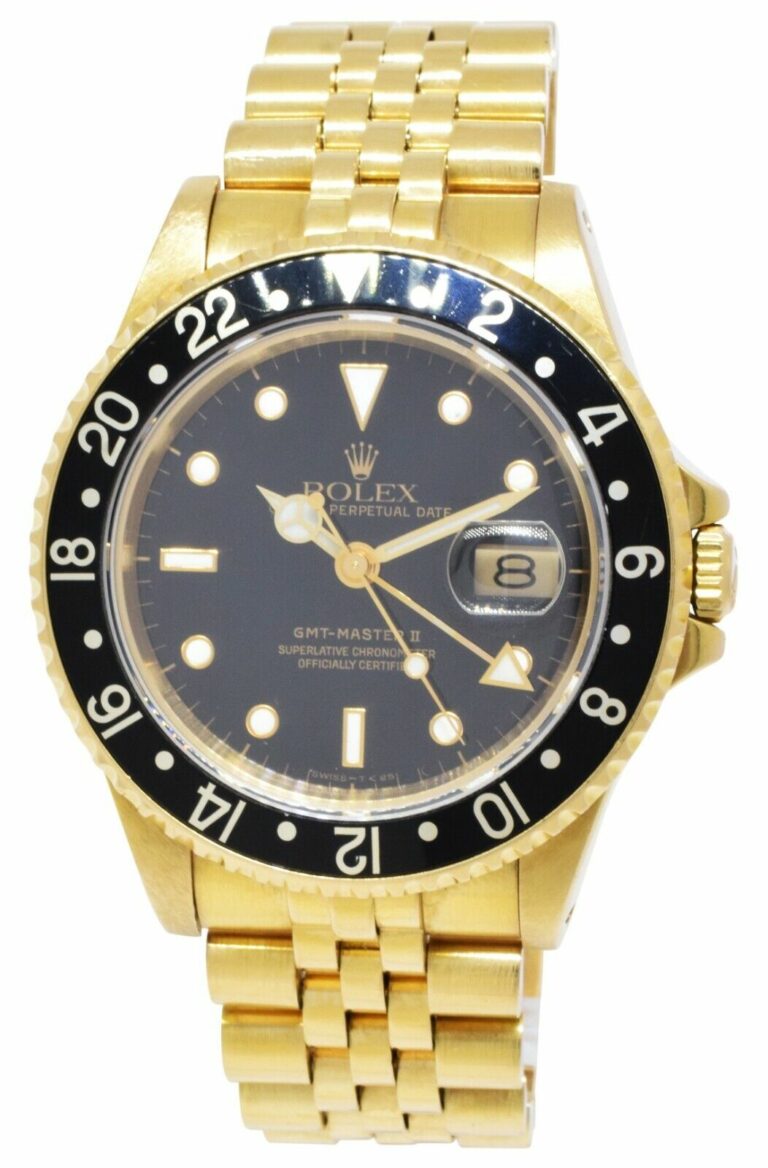 Rolex GMT-Master II 18k Yellow Gold Black D/B Jubilee Mens 40mm Watch B/B 16718