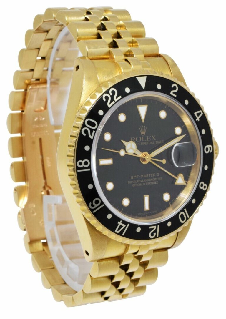 Rolex GMT-Master II 18k Yellow Gold Black D/B Jubilee Mens 40mm Watch B/B 16718