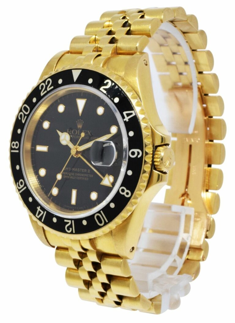 Rolex GMT-Master II 18k Yellow Gold Black D/B Jubilee Mens 40mm Watch B/B 16718