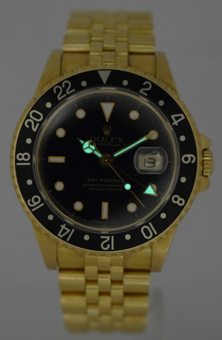 Rolex GMT-Master II 18k Yellow Gold Black D/B Jubilee Mens 40mm Watch B/B 16718