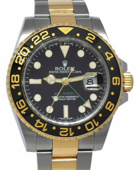 Rolex GMT-Master II 18k YG 
Steel Black Ceramic Mens 40mm Watch B/P M 116713