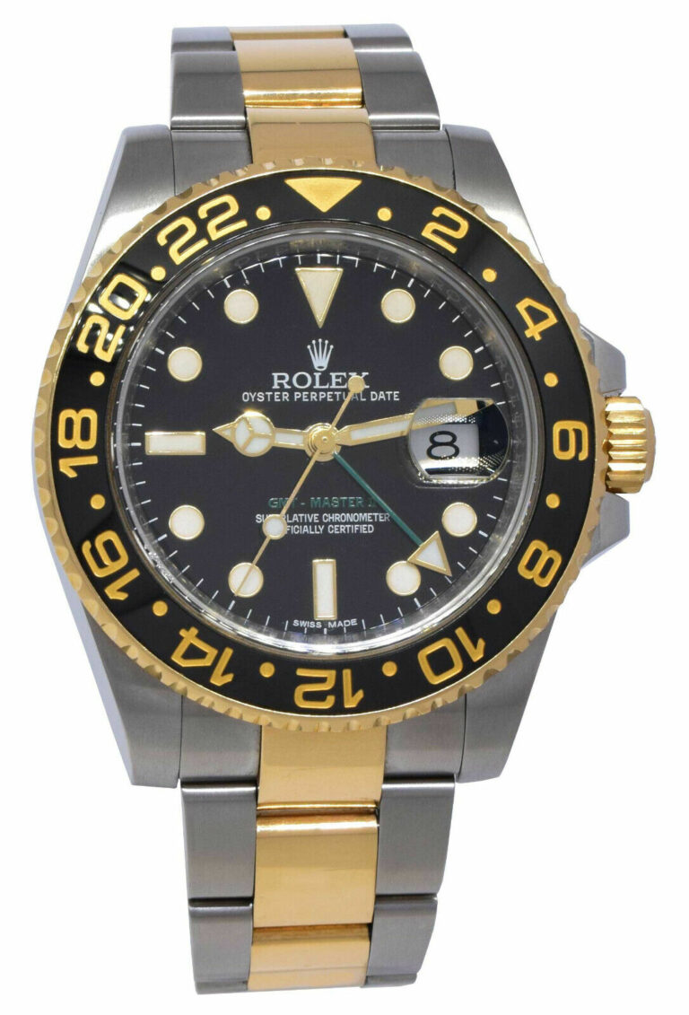 Rolex GMT-Master II 18k YG 
Steel Black Ceramic Mens 40mm Watch B/P M 116713