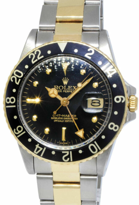 Rolex GMT-Master Oyster 14k Gold/Steel Black Nipple Dial 40mm Watch '79 16753