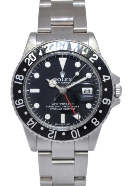 Rolex GMT-Master Steel Black Dial/Bezel Mens Vintage 40mm '77 Watch 1675