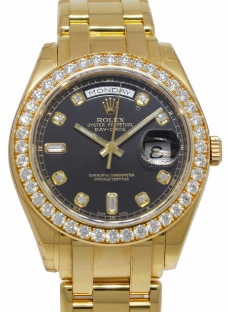 Rolex Masterpiece 18k Yellow Gold Black Diamond Dial/Bezel 39mm Watch 18948