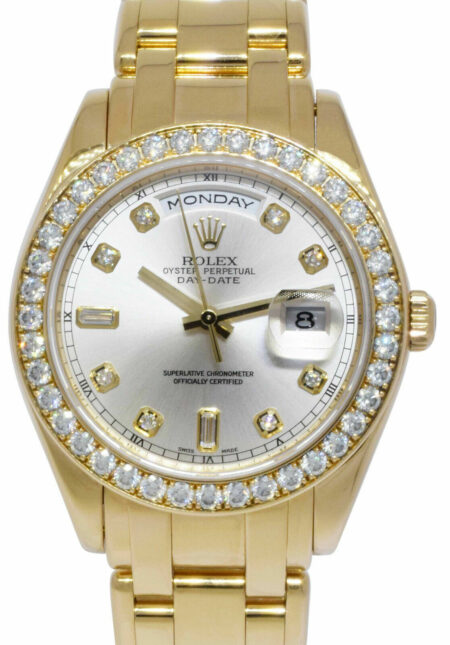 Rolex Masterpiece 18k Yellow Gold Silver Diamond Dial/Bezel 39mm Watch B/P 18948