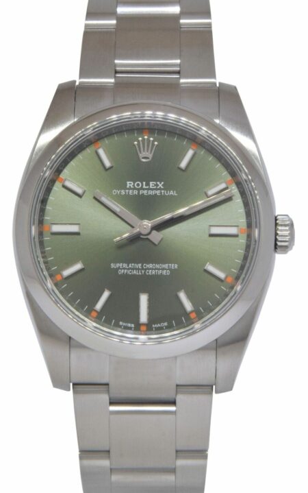 Rolex Oyster Perpetual Steel Olive Green Dial Oyster Bracelet 34mm Watch 114200