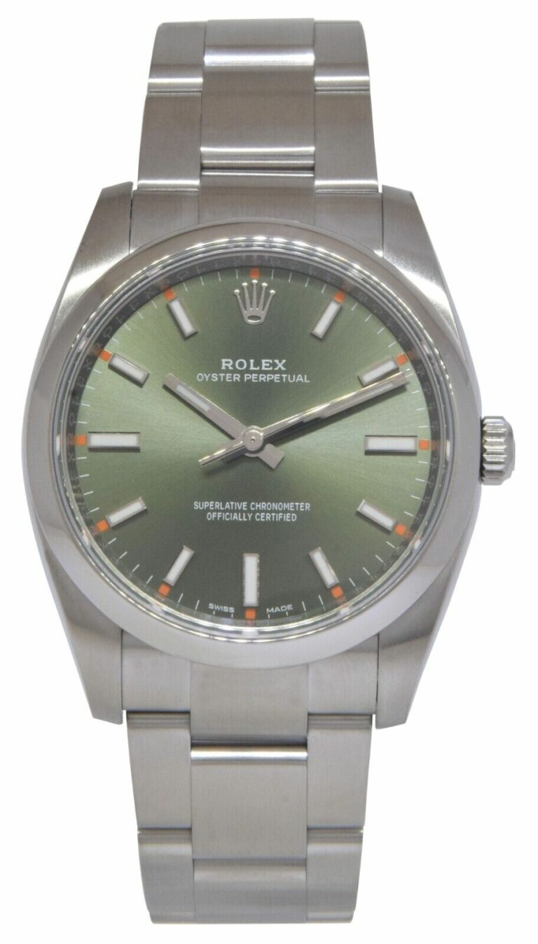 Rolex Oyster Perpetual Steel Olive Green Dial Oyster Bracelet 34mm Watch 114200