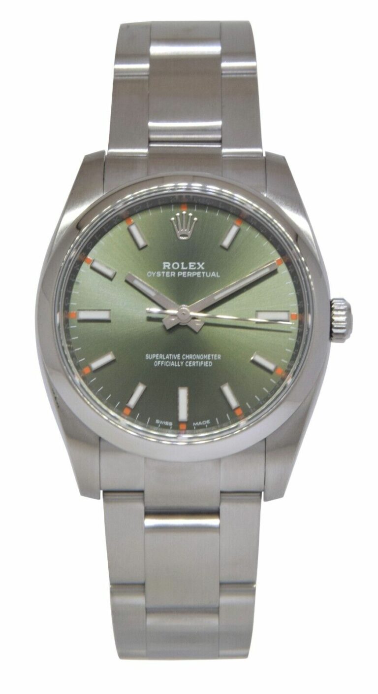 Rolex Oyster Perpetual Steel Olive Green Dial Oyster Bracelet 34mm Watch 114200