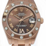 Rolex Pearlmaster 18k Rose Gold Chocolate Diamond VI Ladies 34mm Watch 81315