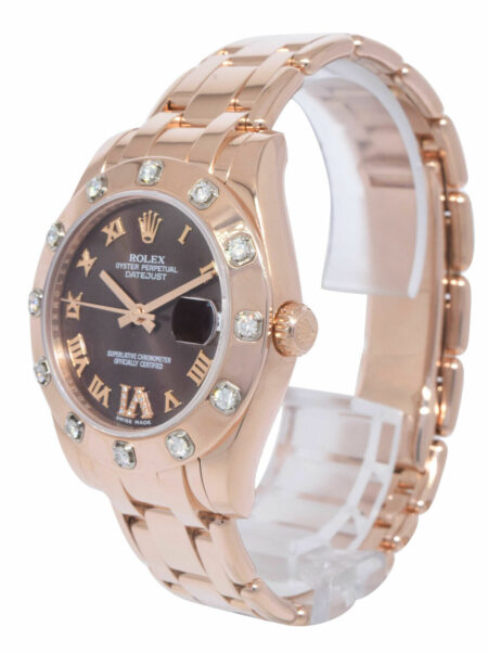 Rolex Pearlmaster 18k Rose Gold Chocolate Diamond VI Ladies 34mm Watch 81315