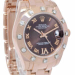 Rolex Pearlmaster 18k Rose Gold Chocolate Diamond VI Ladies 34mm Watch 81315