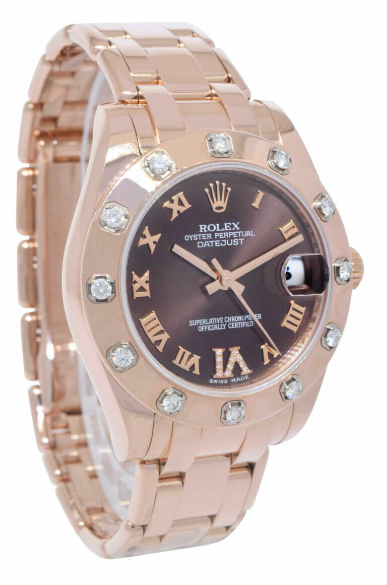 Rolex Pearlmaster 18k Rose Gold Chocolate Diamond VI Ladies 34mm Watch 81315