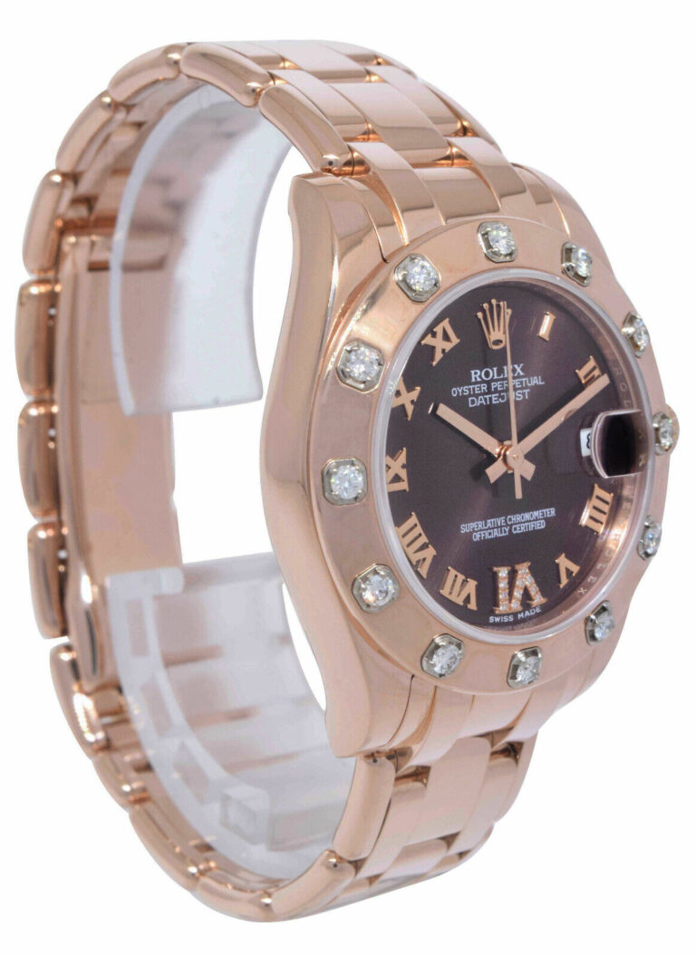 Rolex Pearlmaster 18k Rose Gold Chocolate Diamond VI Ladies 34mm Watch 81315