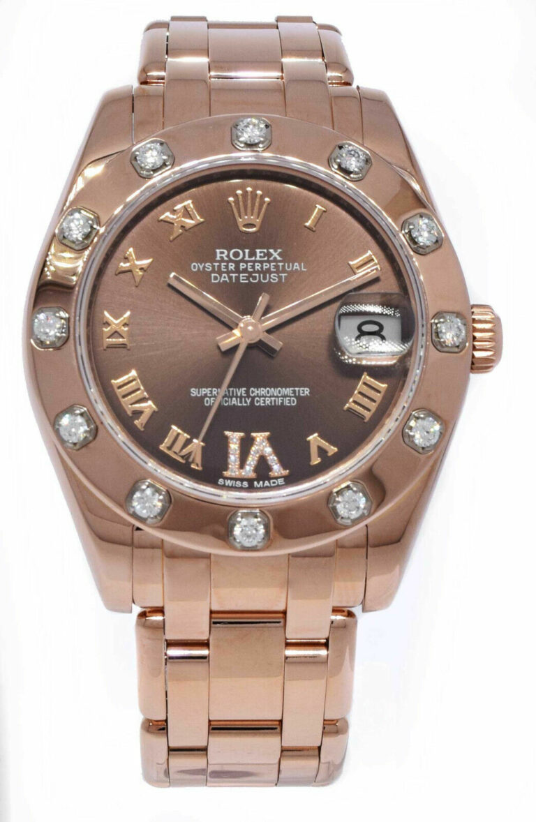 Rolex Pearlmaster 18k Rose Gold Chocolate Diamond VI Ladies 34mm Watch 81315