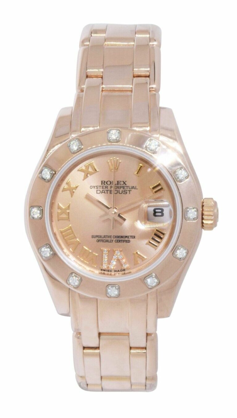 Rolex Pearlmaster 18k Rose Gold Pink Diamond Dial Ladies 29mm Watch G 80315