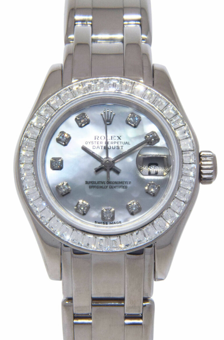 Rolex Pearlmaster 18k White Gold MOP Diamond Ladies 29mm Watch +Box 80309 BRIL