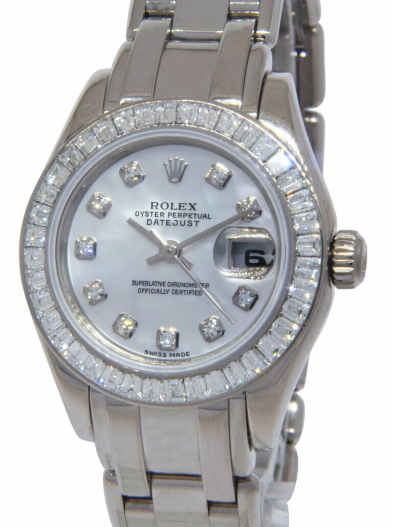 Rolex Pearlmaster 18k White Gold MOP Diamond Ladies 29mm Watch +Box 80309 BRIL