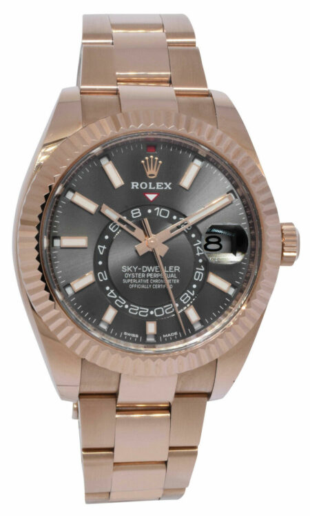 Rolex Sky-Dweller 18k Everose Gold Rhodium Dial 42mm Watch B/P 19' 326935